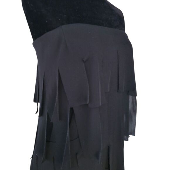 Tadashi Fringe Strapless Flapper Little Black Dress Cocktail Size L - Picture 5 of 8